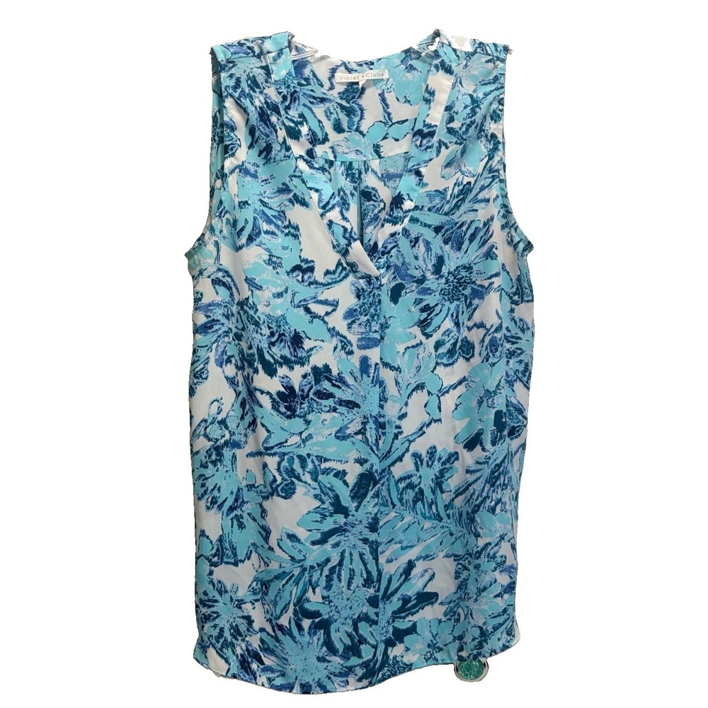 Violet + Claire Floral Sleeveless Chiffon Blouse Size M V Neck Flowy Colorful